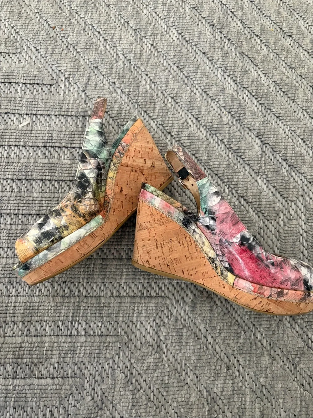 Stuart Weitzman Floral Multicolor Peep-Toe Slingback Heels